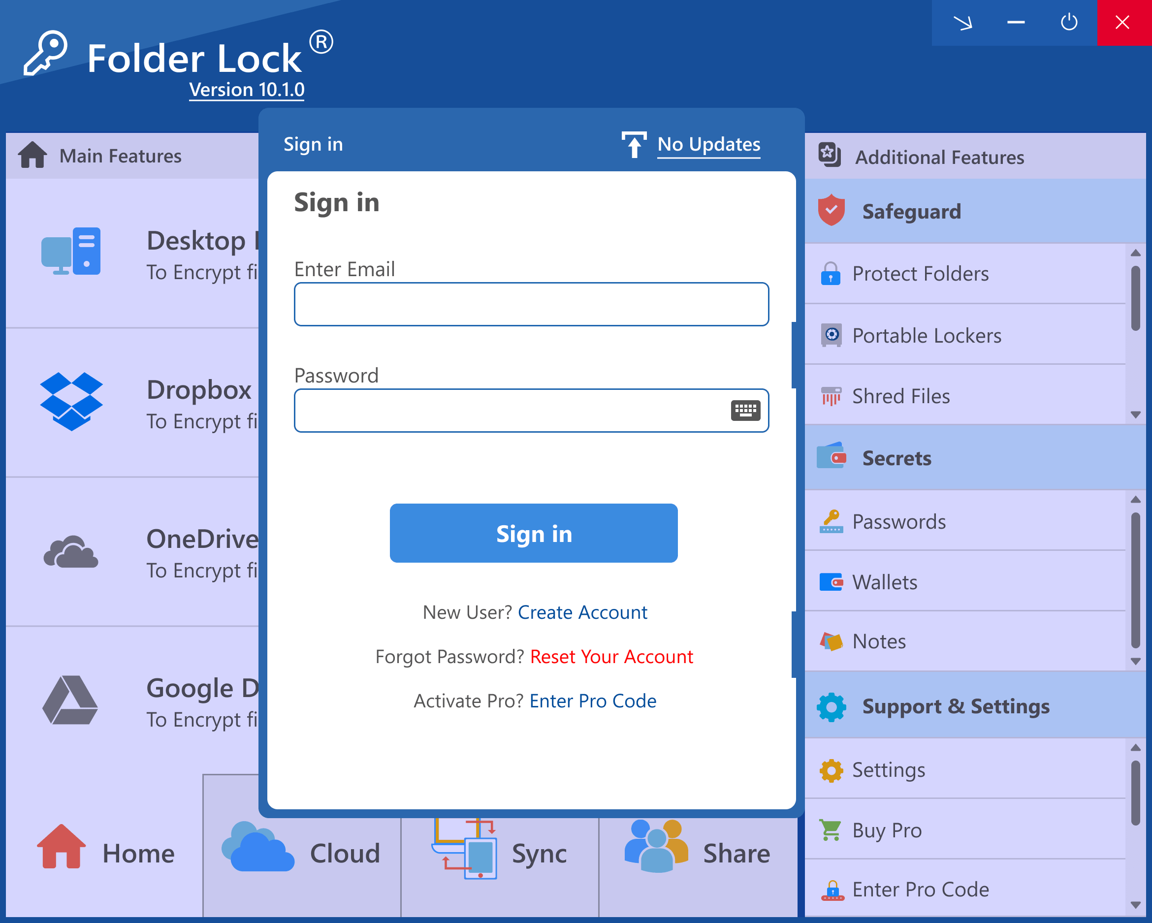 Folder Lock locker management screen from the official software archive